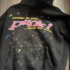 sp5der pink black hoodie